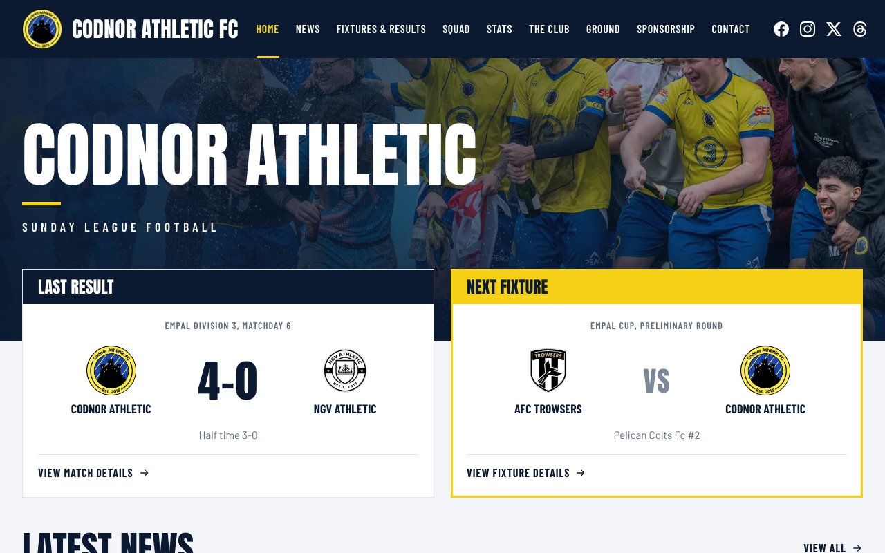 The Codnor Athletic FC website, designed by Umber Studio