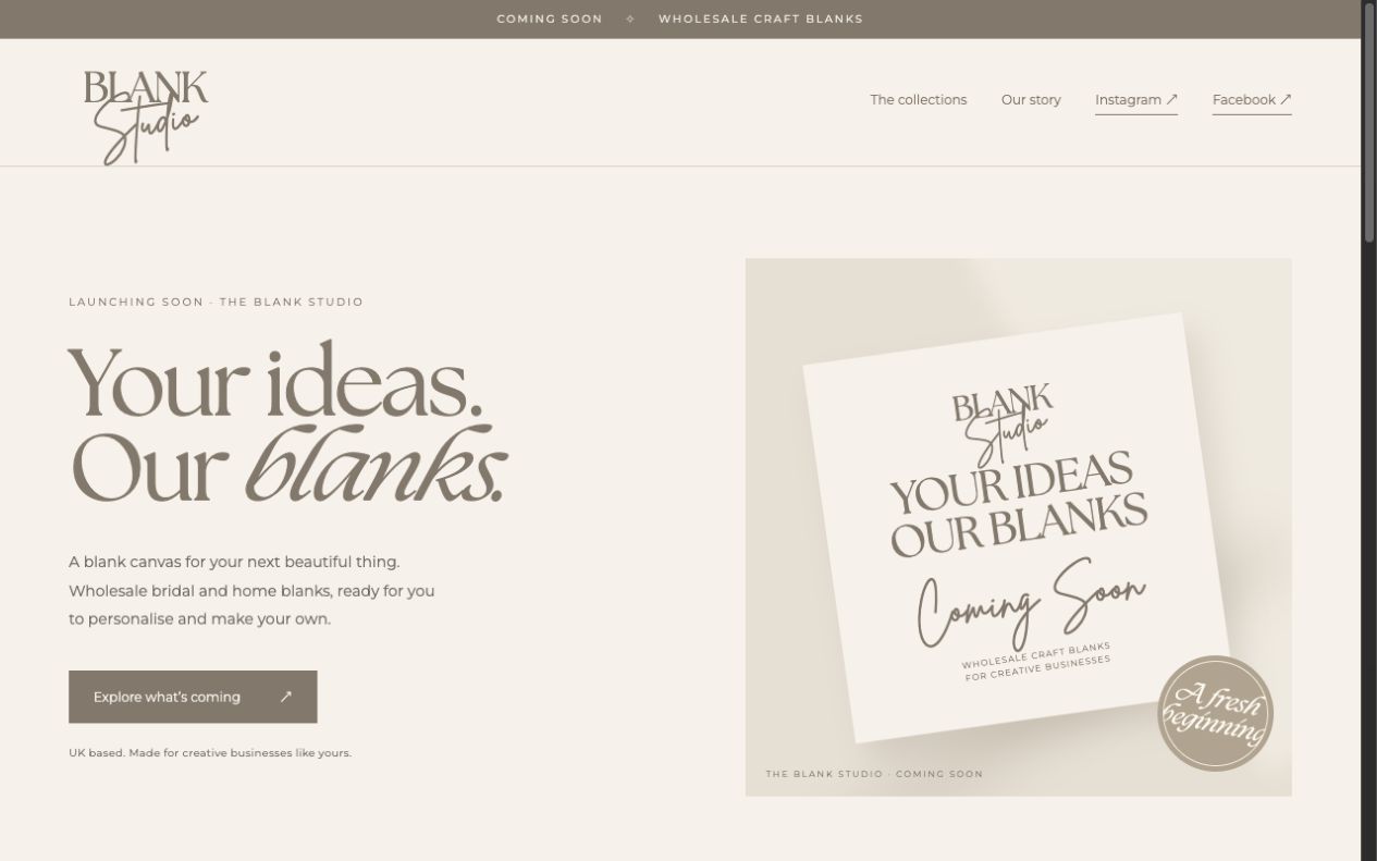 The The Blank Studio website, designed by Umber Studio