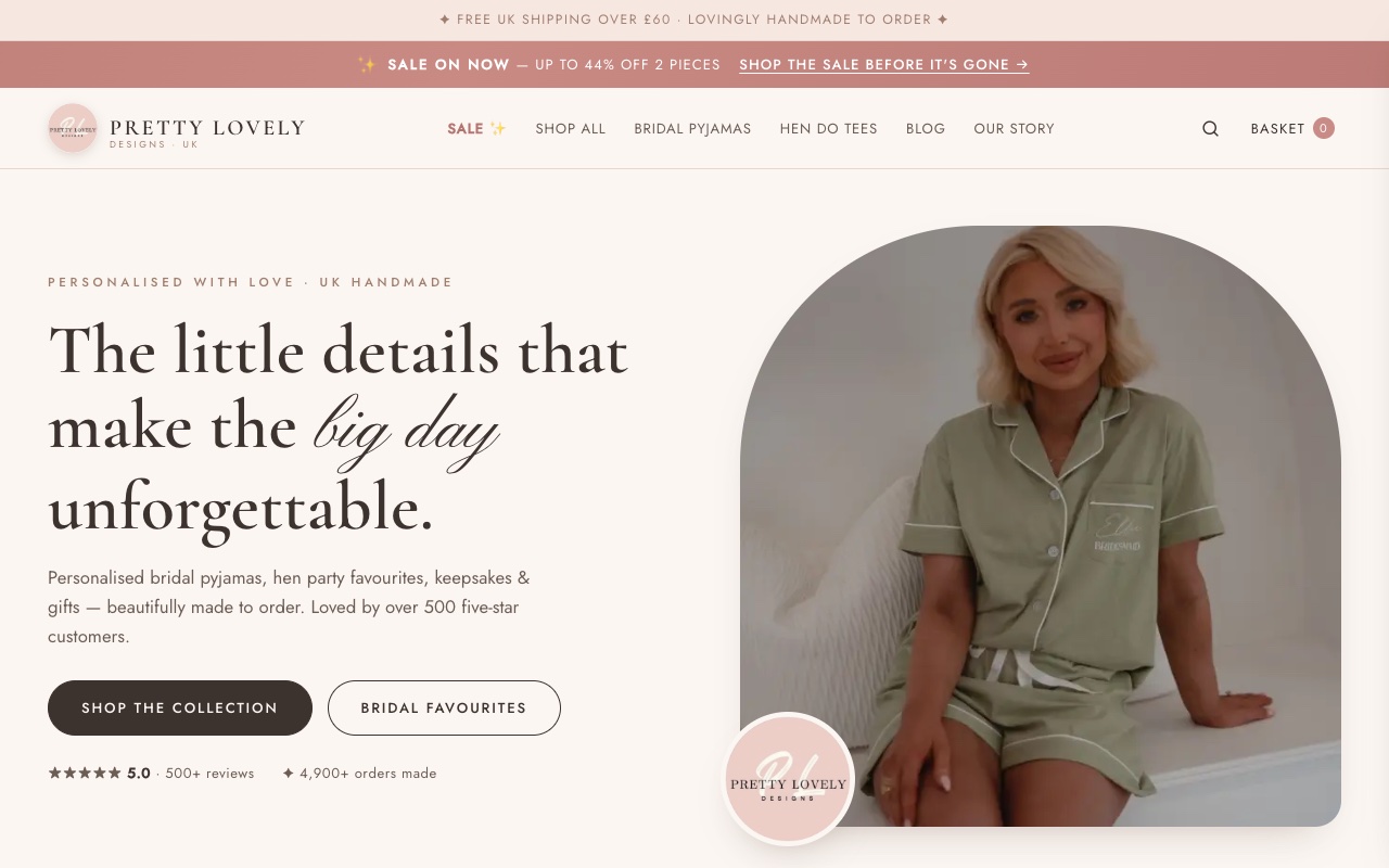 Screenshot of the Pretty Lovely Designs website